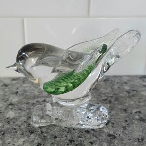 Arte Murano ICET Hand Blown Clear With Green Bird On‎ Branch Figurine Venezuela